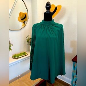 Green Lace Sleeve Blouse